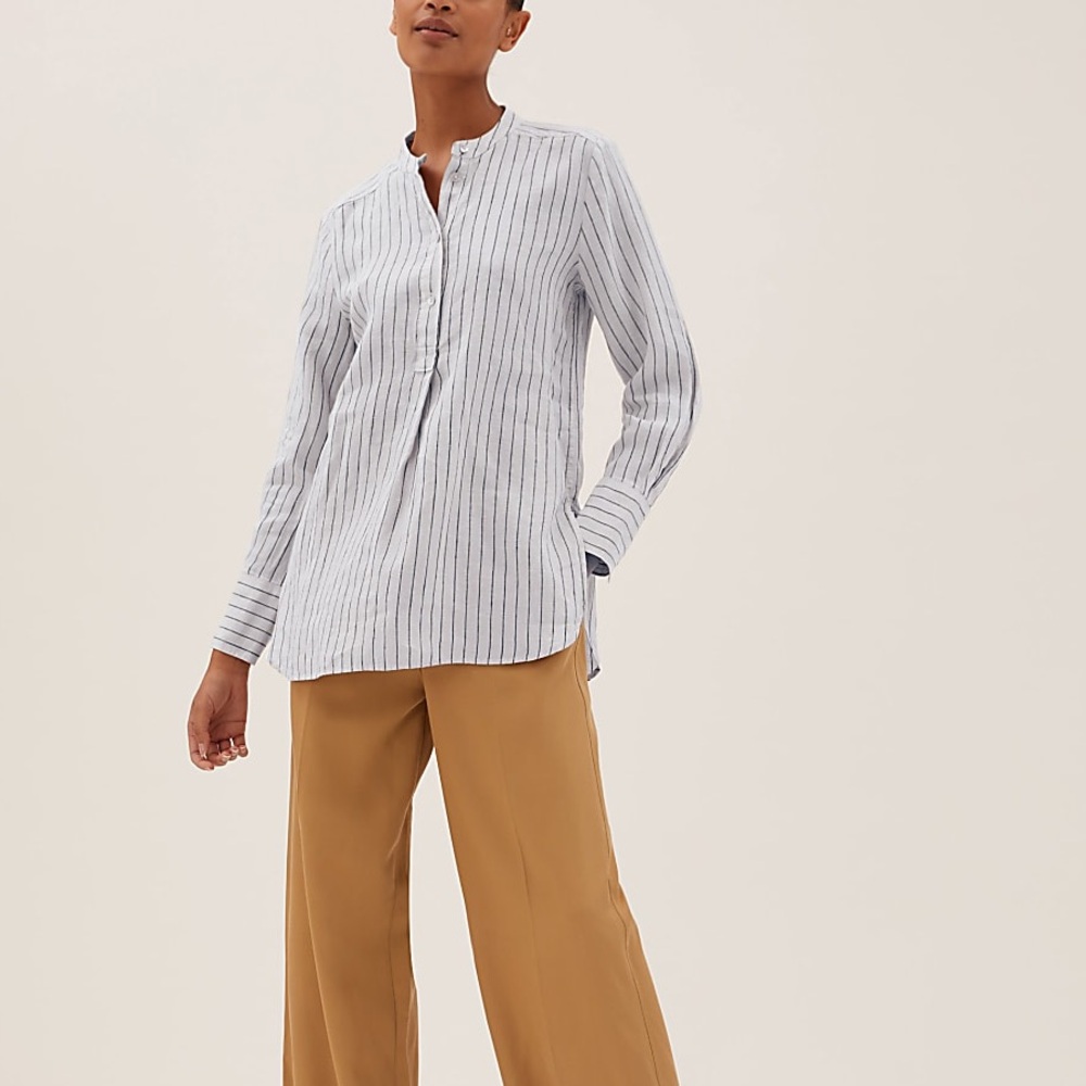 Pure linen longline popover striped top